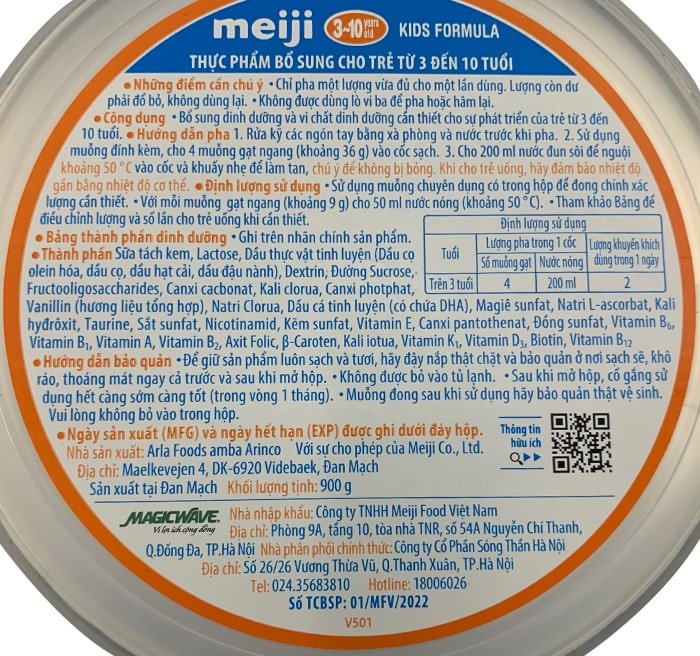 Hướng dẫn cách pha Sữa Meiji Kids Formula 900g nhập khẩu, 3-10 tuổi